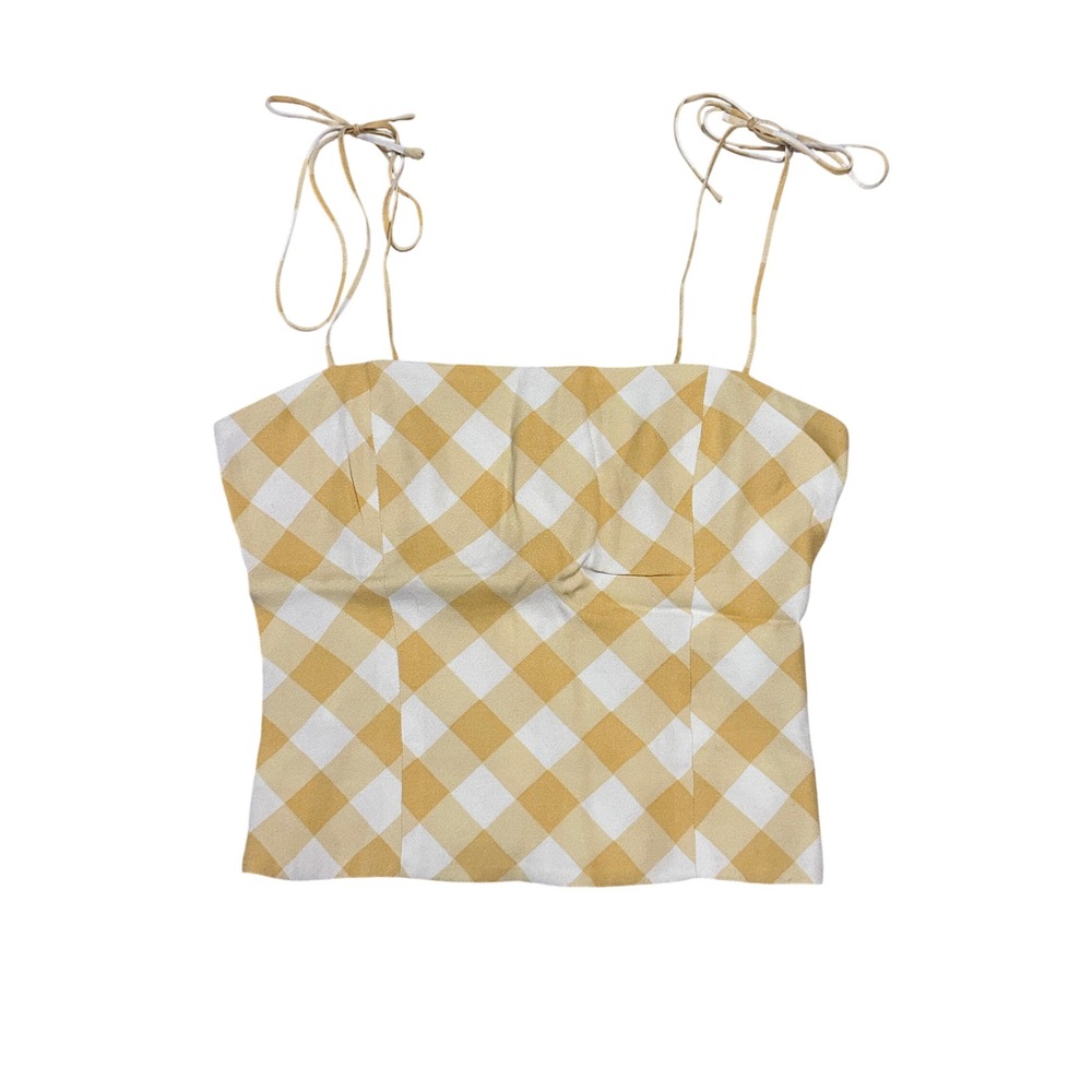 Reformation Meyer Top Yellow Gingham Tie Strap Smocked Back Camisole Size 0